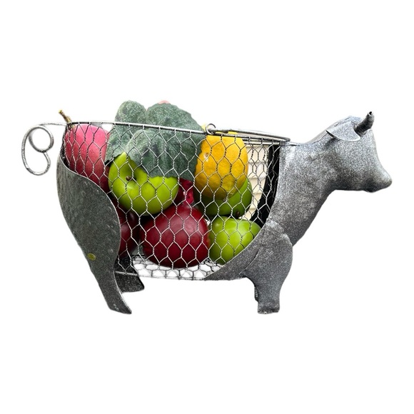 Farmhouse Rustic Meral/Wire Bull With Handle Home Decor - Picture 3 of 5